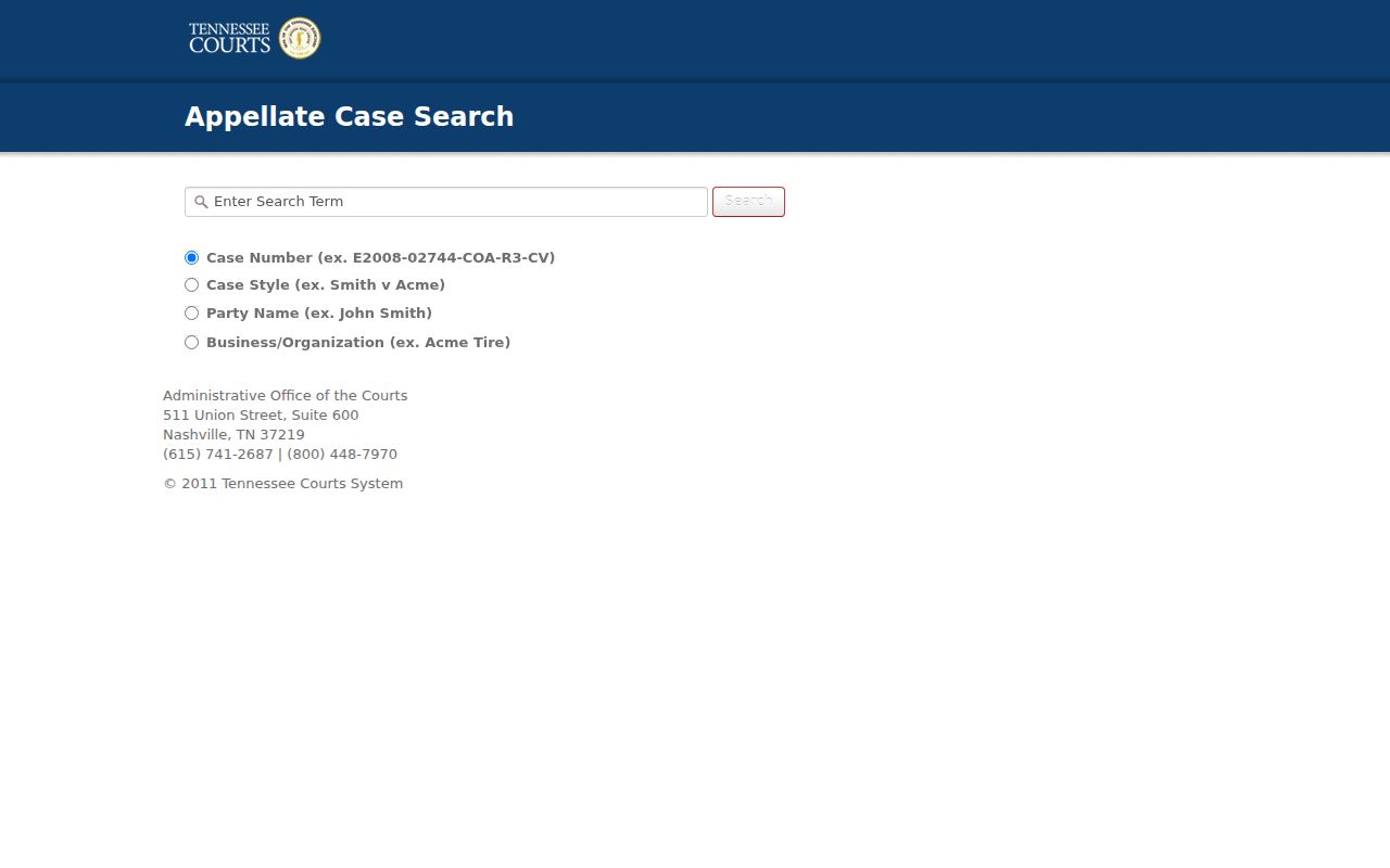 Tennessee Public Case History appellate search form