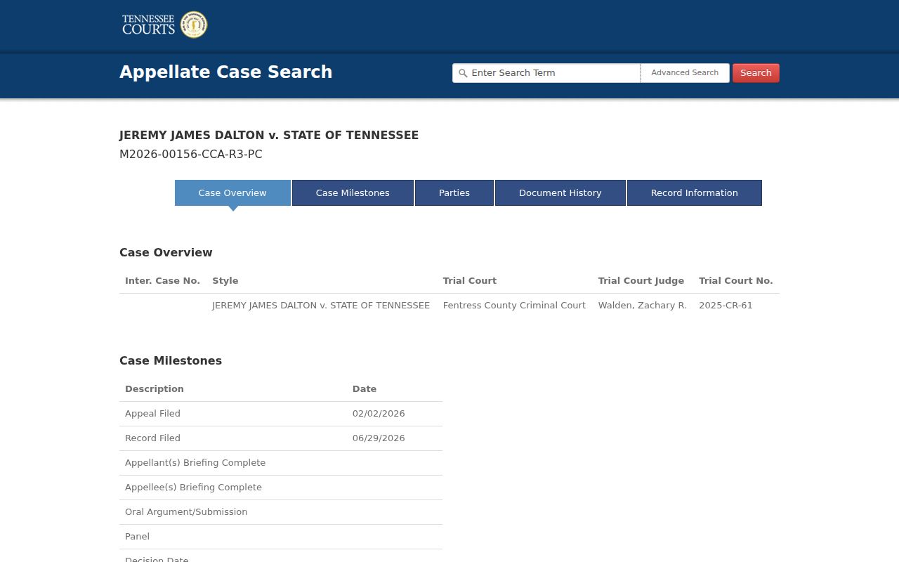 Tennessee appellate case detail headings and history fields
