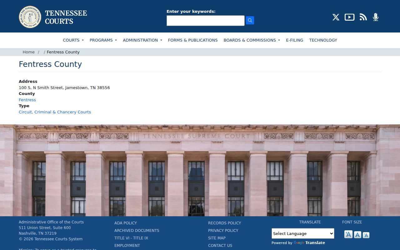 Fentress County civil court docket courthouse record
