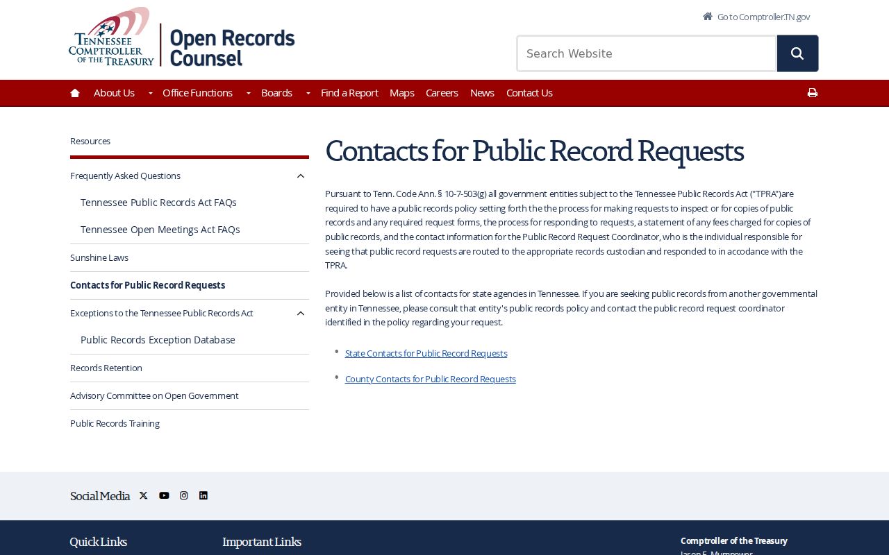 State contact guidance for Fentress County court record requests