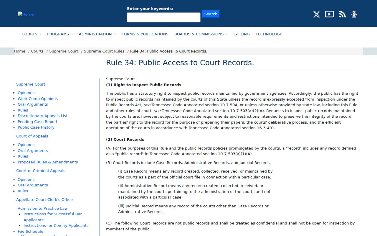 Tennessee Rule 34 governing Fentress County court records access