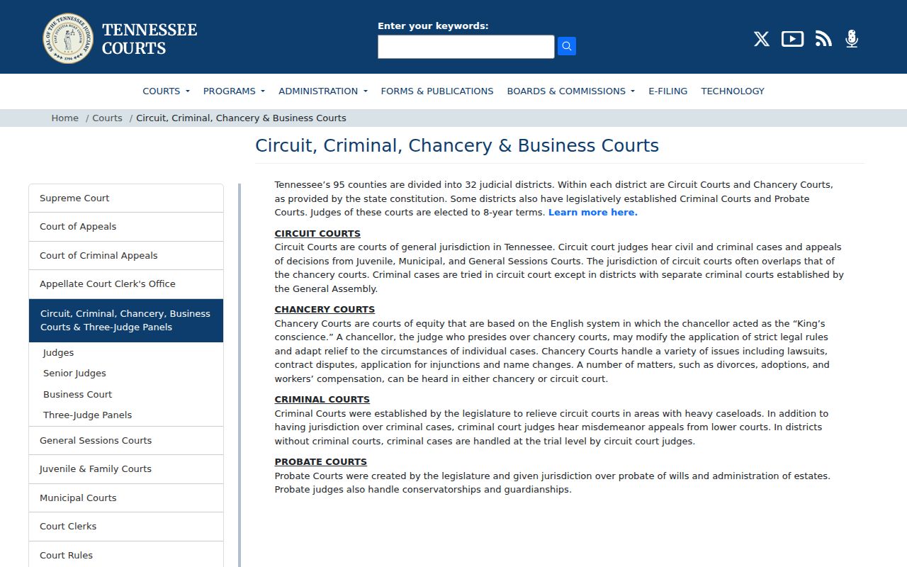 Fentress County criminal court docket source describing Tennessee trial courts