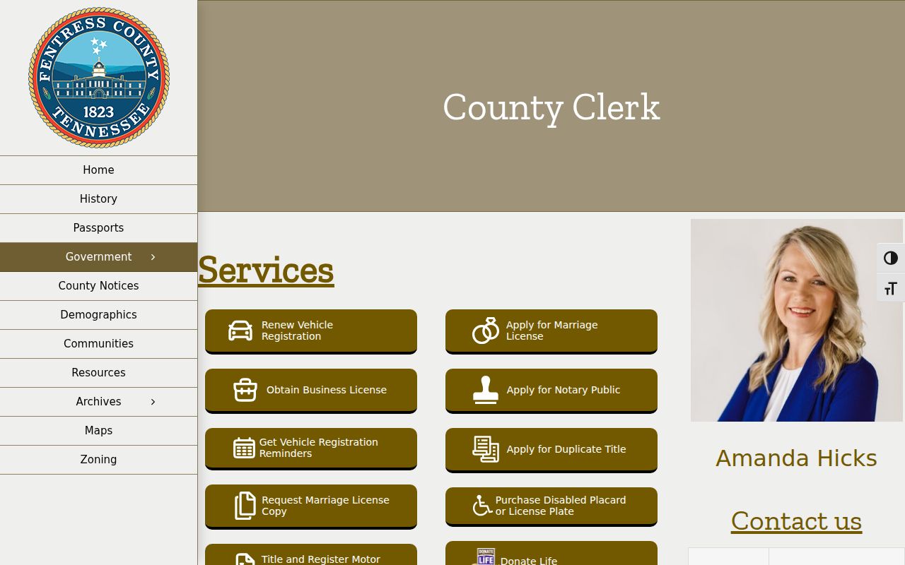 Fentress County court docket office routing on the County Clerk page